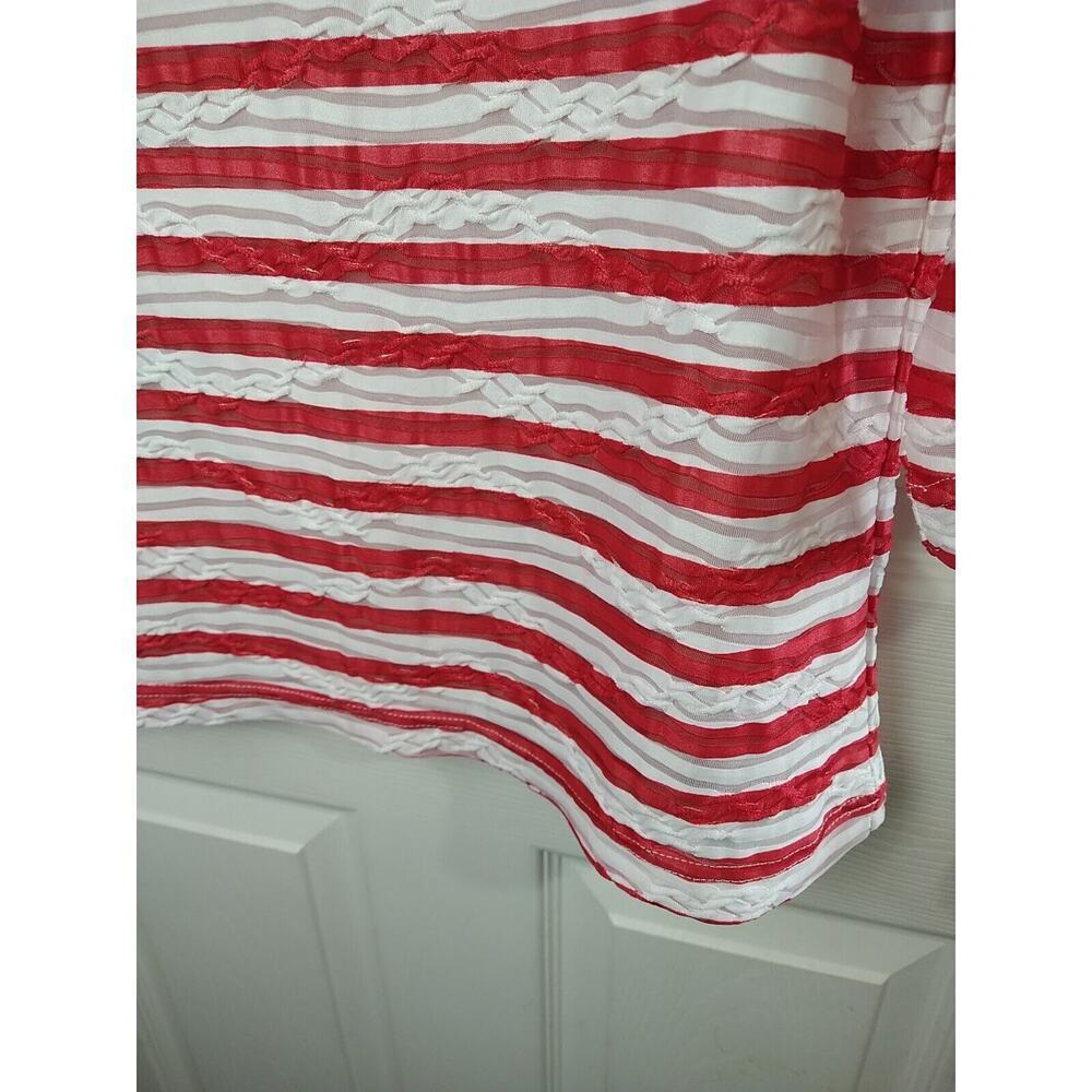 Cathy Daniels Semi Sheer Lines Red White 3/4 Sleeve Blouse. Size M - Picture 4 of 11